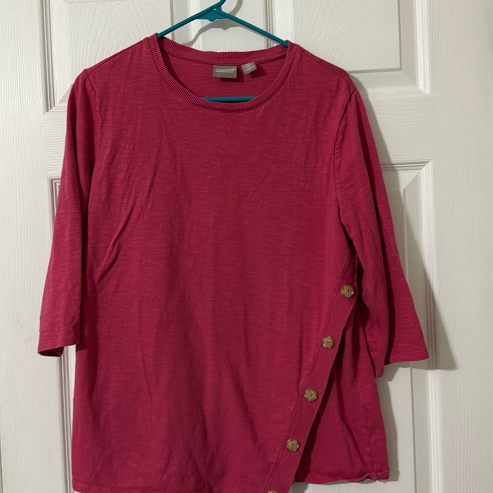 Chicos 3/4 length sleeve top, pink size 2